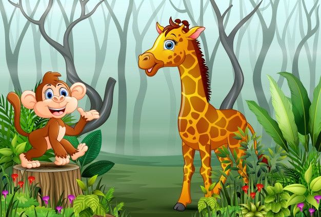 نقاشی کودکانه حیوانات ساده آسان نقاشی زرافه و میمون