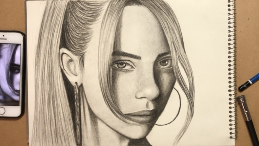 آموزش نقاشی طراحی چهره بیلی ایلیش