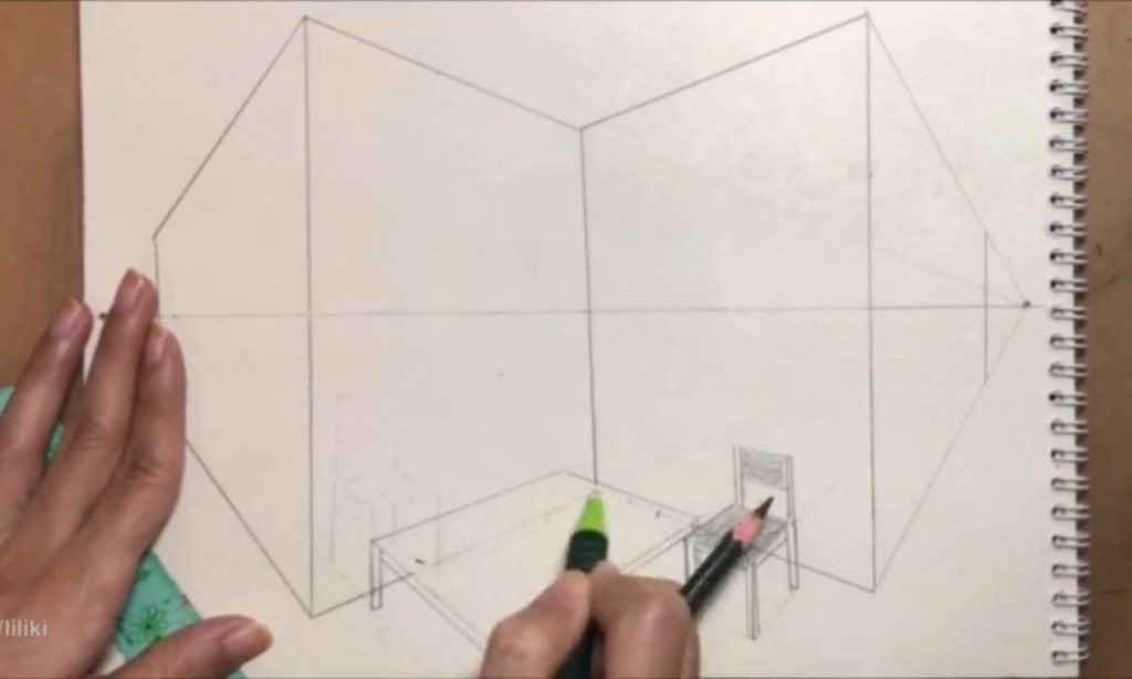 تعیین پایهها و عمق تخت در پرسپکتیو دو نقطه اتاق