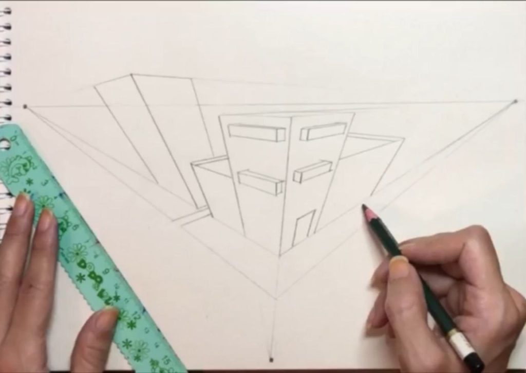 اضافه کردن در و پنجره و پایان آموزش پرسپکتیو سه نقطه شهر