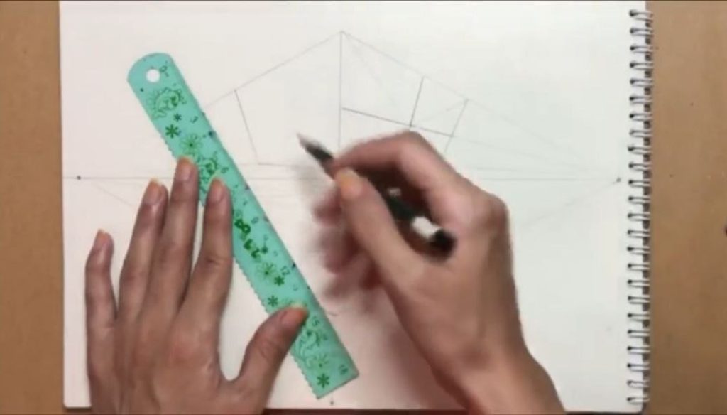 کشیدن خطوط اصلی در پرسپکتیو سه نقطه پله