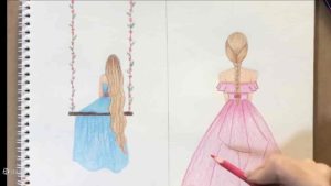 رنگ آمیزی نقاشی ساده دخترانه زیبا