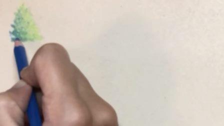 آموزش نقاشی درخت حرفه ای با مداد رنگی: تیرگی با رنگ آبی