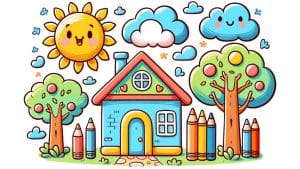 آموزش نقاشی کودک خانه زیبا