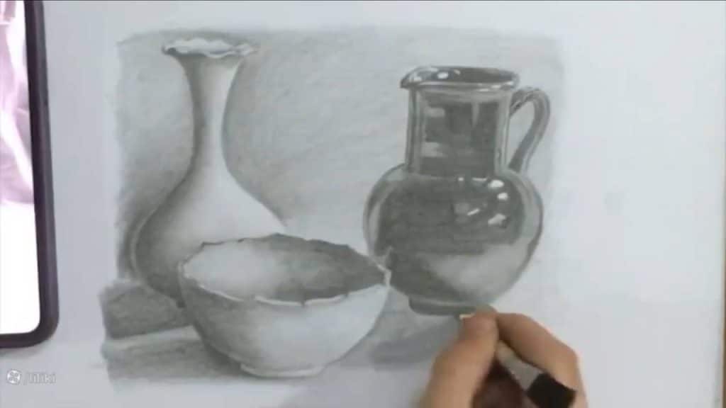 نقاشی کوزه و لیوان طراحی کوزه سفالی با مداد آسان