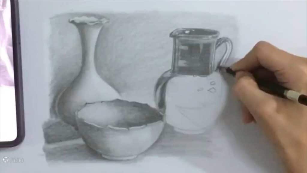 نقاشی کوزه و لیوان طراحی کوزه سفالی با مداد آسان