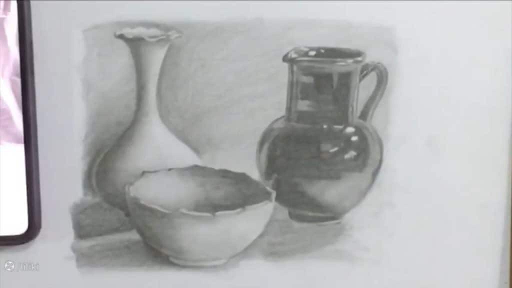 نقاشی کوزه و لیوان طراحی کوزه سفالی با مداد آسان