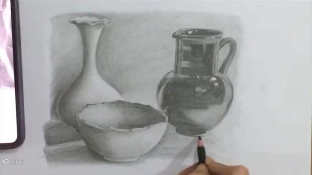 نقاشی کوزه و لیوان طراحی کوزه سفالی با مداد آسان