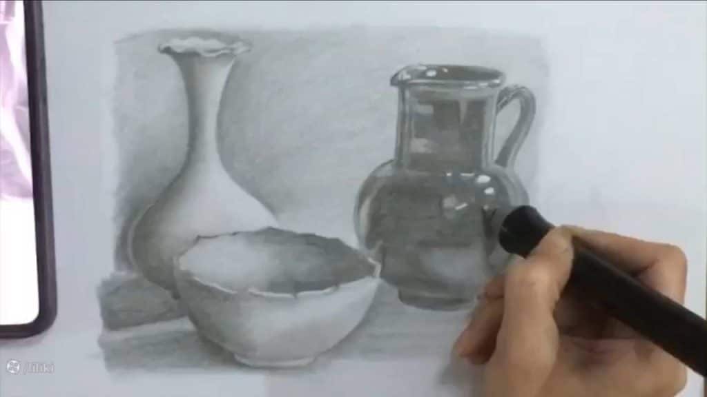 نقاشی کوزه و لیوان طراحی کوزه سفالی با مداد آسان