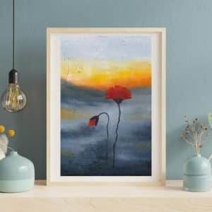 تابلو نقاشی رنگ روغن غروب شقایق