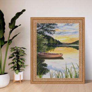 تابلو نقاشی رنگ روغن منظره دریاچه کار دست