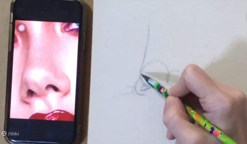 نقاشی بینی با مداد رنگی