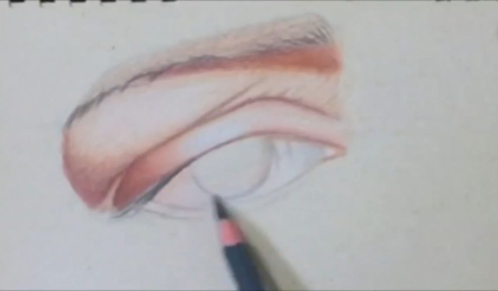 ایجاد سفیدی نور و فشار دست در طراحی چشم مداد رنگی