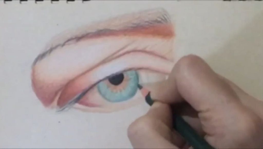 رنگآمیزی عنبیه با سبز در طراحی چشم مداد رنگی