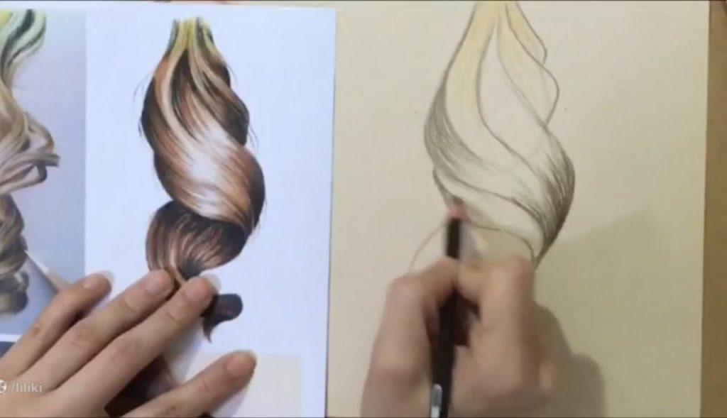 نقاشی مو با مداد رنگی
حفظ جهت و استفاده از سفیدی کاغذ