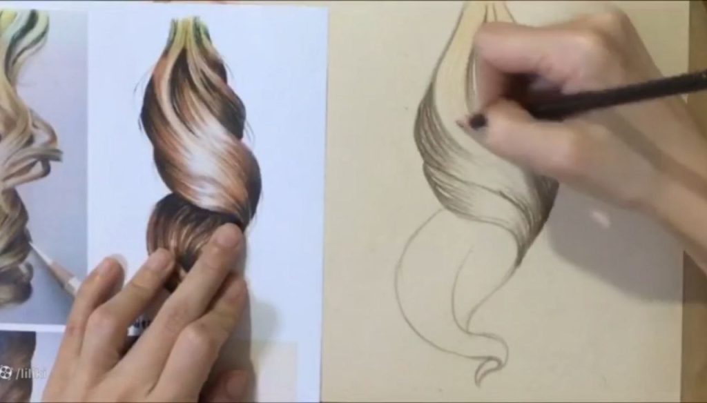 نقاشی مو با مداد رنگی
کنترل فشار دست و حفظ دستههای مو