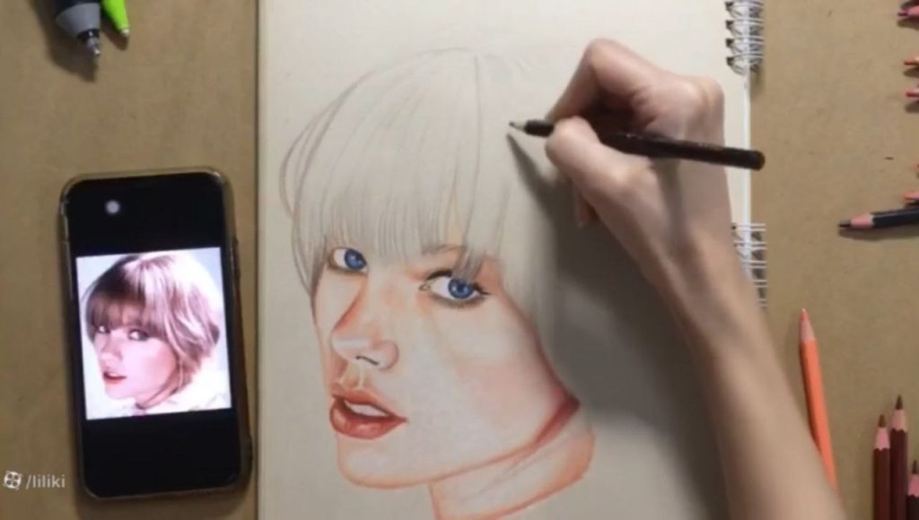 آموزش نقاشی تیلور سوئیفت از اولین خطکشی و شروع طراحی