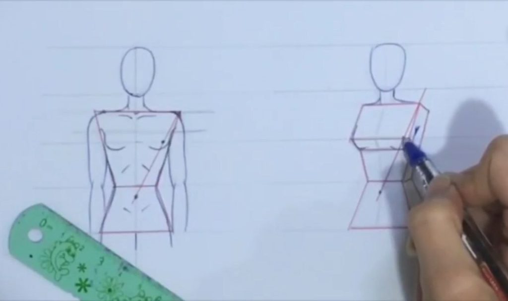 شکل گلدونی بدن و موقعیت سینه در طراحی فیگور زن حالت سه رخ