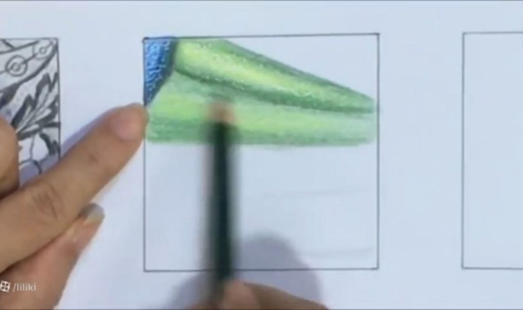 ادامه رنگآمیزی سبز و استفاده از خودکار سفید