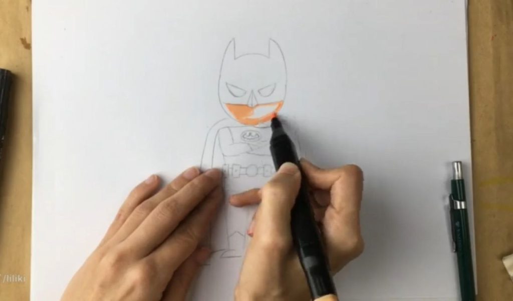 معرفی ماژیک و شروع رنگآمیزی صورت در نقاشی پسرانه بتمن