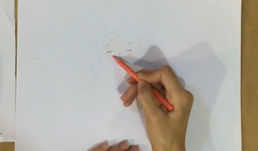 تکمیل رنگ آمیزی اجزای صورت در نقاشی دخترانه فانتزی