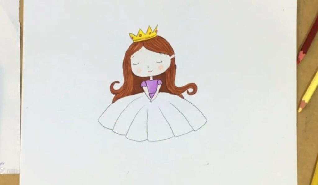 ایجاد تیرگی در تاج و ظریف کاری لباس در نقاشی دخترانه فانتزی